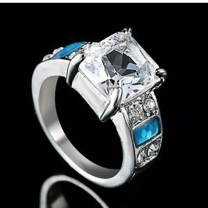 New! Blue Fire Opal White Topaz CZ Fashion Ring!
